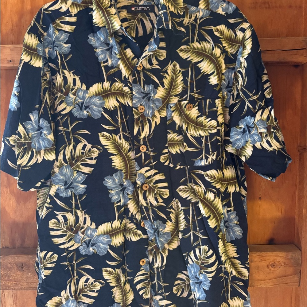 Puritan Blue and Green Casual Button Down Shirt